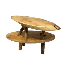 TJ Global Pack of 2 Rustic Small Long Wood Slice Plant Stand, Mini Wooden Stool Vase Stand, Display Stand, Perfect for Home Decor in Any Room Office Garden L9.5 x W3.5 x H3 (2 Stands)