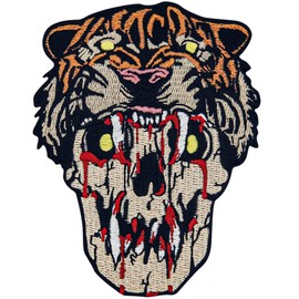 ZEGINs Bloody Skull With the Tiger Mask Patch Embroidered Applique Badge Iron On Sew On Emblem