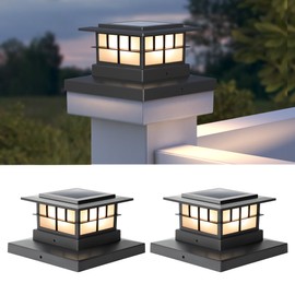 LUTEC 2 Pack Solar Post Cap Lights, IP65 Waterproof Solar Fence Post Lights for 4x4 5x5 6x6 Wooden/Vinyl Posts, Warm White 3000K LED Solar Powered Lighting Decor for Yard, Garden, Patio, Deck