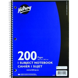 Hilroy Coil 1-Subject Notebook, Wide Ruled, 200 Pages, 3-Hole Punched, 10 1/2" x 8", Blue, Box of 10 (13224A)