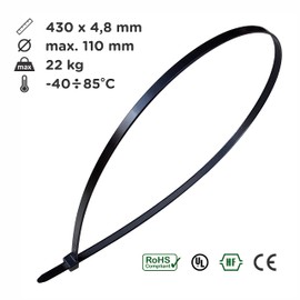 intervisio Cable Ties Extra Long 430 mm x 4.8 mm Professional High-Quality Industrial Quality Black Pack of 100