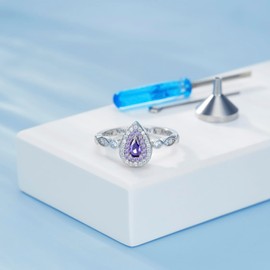 Teardrop Cremation Ring for Ashes 925 Sterling Silver Urn Keepake Rings Memorial Jewelry for Women (Teardrop(Purple), 8)