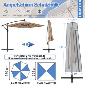 Seydrey Parasol Protective Cover for 2 m - 4 m, Parasol Cover 420D Protective Cover Parasol Cover with Rod for Diameter 200 cm Diameter 300 cm Diameter 400 cm (250 x 74 x 35)