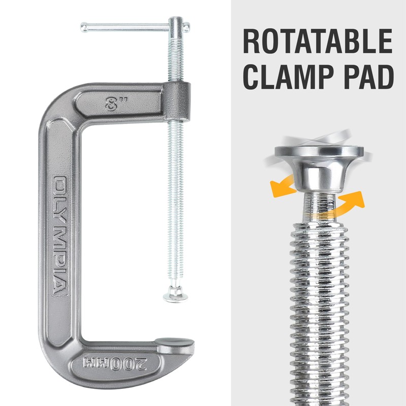 Olympia Tools Heavy Duty Cast Iron C-Clamps with 8-Inch Jaw