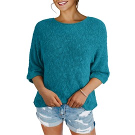 Dokotoo Suéteres de playa de punto trenzado para mujer 2022 con bloques de color, ligeros, cómodos, para verano, otoño, azul ( B Blue ), XL