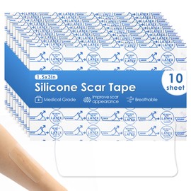 Geiserailie 10 Pcs Clear Silicone Scar Tape, Medical Grade Silicone Strips, 1.5 x 3 Inches, Scar Patches for Surgical, Burn, Body, Hypertrophic & Keloid Treatment, not included natural latex