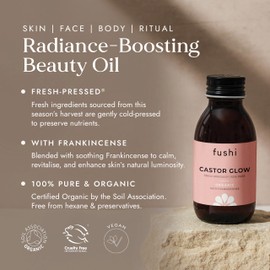 Fushi Organic Castor Oil Glow with Frankincense - Rejuvenate & Regenerate Skin - Reduce Blemishes & Imperfections 100% Pure Cold & Fresh-Pressed 100ml