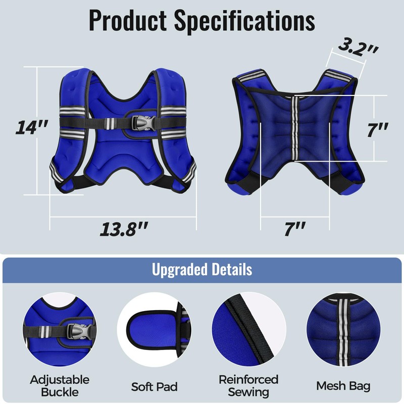 Zeerun Weighted Vest, 6lb/8lb/10lb/12lb/15lb/18lb/20lb/24lb/30lb for Men Women, Reflective Stripe Adjustable