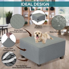 NeColorLife Ottoman Cover Square Waterproof Ottoman Slipcover Thick Storage Footrest Stool Covers Furniture Protector for Pets(Small Size,Light Gray)