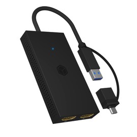 ICY BOX USB to Dual HDMI Splitter (2K 60Hz / 4K 30Hz), USB-A & USB-C to 2X HDMI, Supports Windows, MacOS & ChromeOS, IB-SPL1029AC