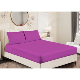 Sapphire Collection Fitted Sheet Non Iron Percale 180 Thread Count Polycotton Plain Fitted Sheets (Single, Fuchsia)