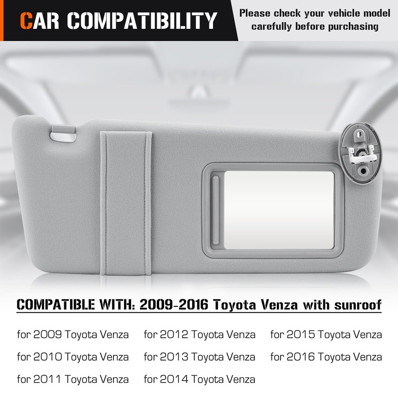 Sun Visor with Light for 2009-2016 Toyota Venza with Sunroof,
