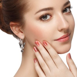 Dog Earrings for Women French Bulldog Boston Terrier Sterling Silver Dog Paw Print Puppy Frenchton Gifts for Pet Dogs Lover