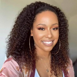 Headband Wigs for Black Women Ombre Brown Short Afro Kinky Curly Glueless Headband Wig ,Gusif 12 Inch Brown None Lace Front Glueless Wigs for Black Women Kinky Curly Wig