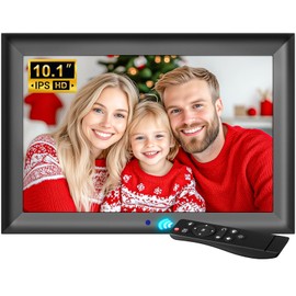 OBVHNUA Digital Photo Frame 10.1 Inch Electronic Photo Frame 1280 x 800 IPS Supports USB or SD Card (128 GB) Automatic Rotation Function Photo/Music/Video Player/Weather/Calendar/Alarm Clock