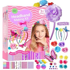 Kit de Fabricación de Diademas para Niñas, Haz Tus Propias Diademas de Moda de 10 Piezas, Set de Accesorios para el Pelo DIY, Juegos de Manualidades Juguetes Regalo Cumpleaños para Niñas de 4 a 10 Años
