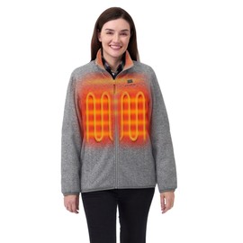 ORORO [Upgraded] Women’s 4-Zone Fleece Heated Jacket with Heated Collar, Heating Fleece Jacket with Battery (Grey, XS)