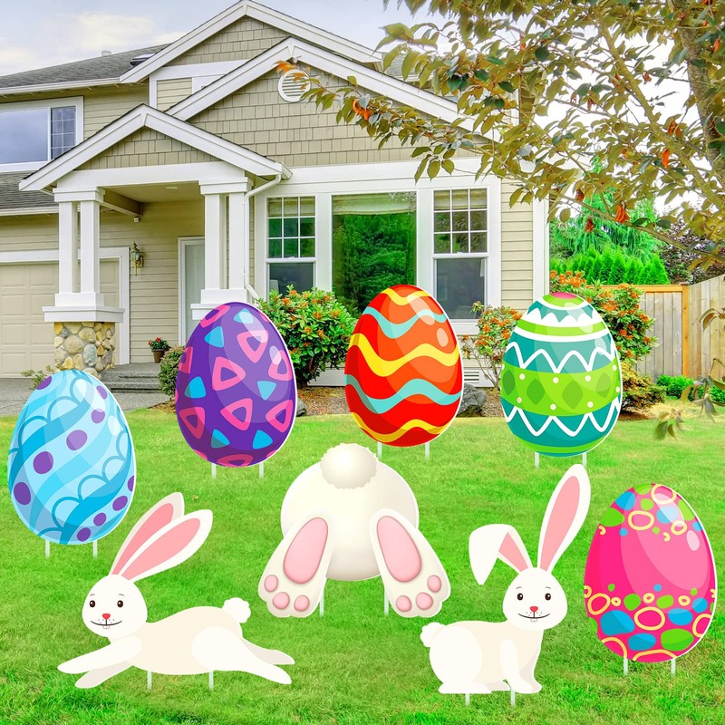 8 Pieces Easter Decorations Egg Bunny Easter Outdoor Decor Rabbits