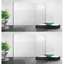 CrownKit Sneeze Guard-30”W x 24”H Clear Acrylic 6mm Table Divider Stand Barrier Premium Plexiglass Protective Shield for Office, Reception, School (No Transaction Window)