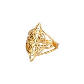 Witch's Magic Celtic Knot Charm Ring for Women - Stainless Steel Witchcraft Amulet Vintage Hollow Out Finger Ring Jewelry Gifts (9, Gold)