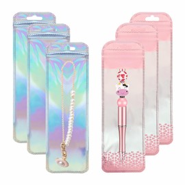 100 PCS Pen Packaging Bags Resealable Holographic Bags for Small Bussniss Ziplock Packaging Bag for Jewelry,Pen2.75x8.66"