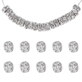 PH PandaHall 20 Pcs 6x3mm Flat Round 316 Stainless Steel Crystal Rondelle Rhinestone Spacer Beads for Jewelry Making, Stainless Steel Color