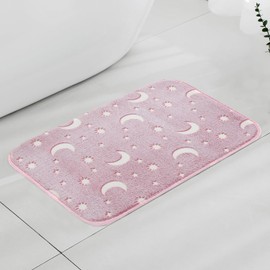 SOAKARO Glow-in-The-Dark Kids Bathroom Rug – Non-Slip, Machine Washable, Soft Kids Bath Mat for Boys & Girls – Quick Dry, Fun Bathroom Decor (Pink/Stars, 23.6" x 15.7")
