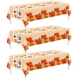 Childom Thanksgiving Tablecloth, 3 Pack Disposable Plastic Tablecloth 54" x 108" Thanksgiving Decorations, Autumn Maple Leaf Party Table Cover, Fall Harvest Party Decor for Outside,Picnic,Home,Dinner
