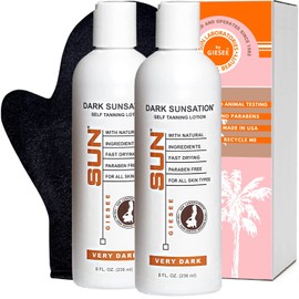 Sun Laboratories Self-Tanning Dark Sunsation Sunless Tanning Lotion and Mitt for a Golden Glow - Very Dark - 2 Pack 8 fl oz Bottles and Mitt