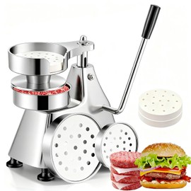 CTJ 3 in 1 Commercial Burger Patty Maker 4/5/6 Inch Stainless Steel Hamburger Press Heavy Duty Hamburger Beef Patty Maker Meat Forming Processor with 1200 Pcs Patty Papers for Beef Pork Chicken Patty