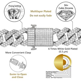 PY BLING Hip Hop Mens Full Iced Out 15mm 18K Golden/White Rose Golden Plated CZ Miami Cuban Link Chain Choker 18"-24" Necklace or 7.5"-8.5" Bracelet with Gift Box (WG,20)