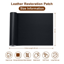 PRXOUIEO Self Adhesive Leather Repair Patch - 12 x 48 inches Fabric Adhesive Kit for Furniture, DIY Vinyl Leather Repair Kit for Car Seat, Sofa, Couches, Chair, Bags (Black)