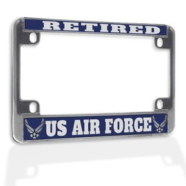 Fastasticdeals Metal Insert Bike License Plate Frame Retired Us Air Force Weatherproof Motorcycle Accessories Chrome 4 Holes Solid Insert