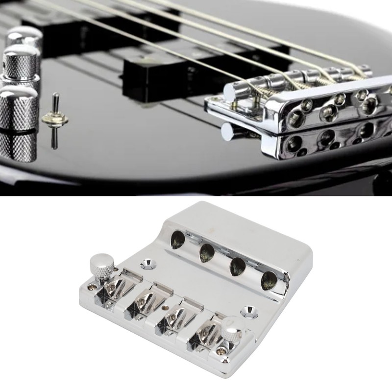 Electric Bass Bridge Replacement 4 Strings Height Adjustable Zinc Alloy