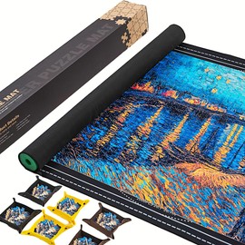 Premium Jigsaw Puzzle Mat Roll-Up Design Non-Crease Rubber Surface, Accommodates 500 1000 2000 3000 Pieces 46”x 28”Large Black Pad with Sorting Trays and Accessories Ideal Outdoor Gift for Puzzle Mat