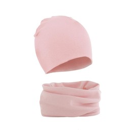 MAKFORT Children's Loop with Beanie Hat, Baby Scarves, Cotton Scarves, Winter Loop Scarf for Boys and Girls, lightpink
