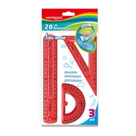 KEYROAD Geometry Set Flexible/Flex-Draw with Graphic/Maths Set 3 Pieces: 1 x Ruler 20 cm, 1 x Drawing Triangle, 1 x Protractor/Hole for Hanging/Mixed Colours