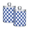 Acrylic Plastic Clear Jar with Lid, White Blue Checkered Airtight