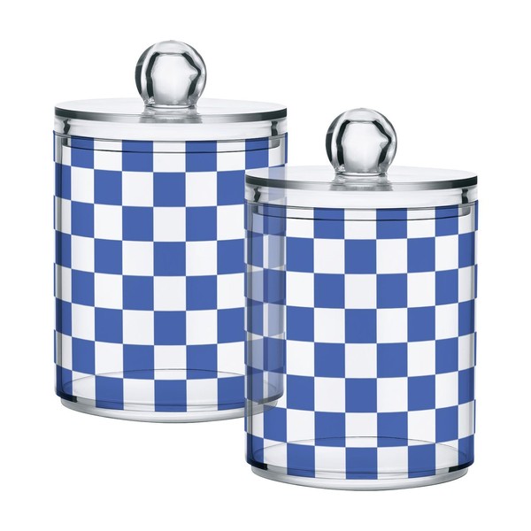Acrylic Plastic Clear Jar with Lid, White Blue Checkered Airtight