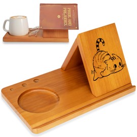 Cat Themed Wooden Book Stand with Cup Holder & Pen Holder, Triangle Wooden Book Rest for Reading, Cute Book Holder Stand Sturdy Fun Cat Design for Book Lovers& Cat Mom Birthday& Mothers Day Gifts