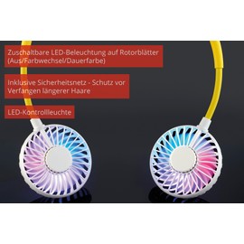 UNOLD 86690 Nackenventilator Breezy White - Weiß, Nackenbügel, 3-stufige Geschwindigkeitsregelung, LED-Kontrollleuchte, LED-Beleuchtung, freie Hände, Akku bis 8std.