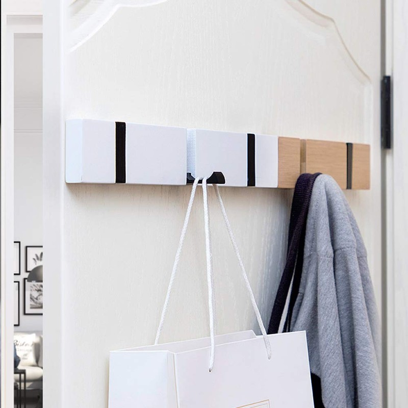YunNasi Bamboo Coat Rack with Foldable Hooks Wall Coat Rack