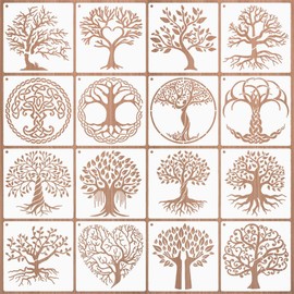 KyeeaDIY 16 Pcs Tree Stencils for Painting, Tree of Life Stencil Tree Drawing Template for Painting on Wood, Wall, Floor, Canvas, DIY Art Crafts and Home Décor