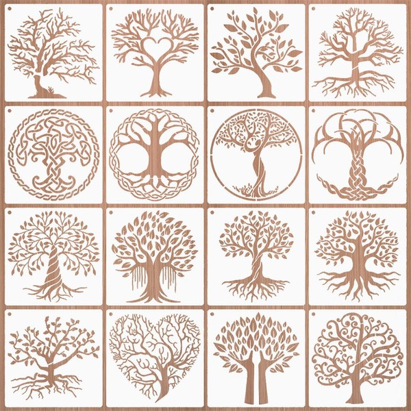 KyeeaDIY 16 Pcs Tree Stencils for Painting, Tree of Life