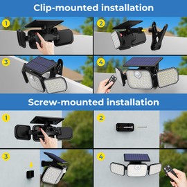 Peasur 2 Pack Clip on Solar Motion Lights Outdoor with Remote Control, Solar Security Light with 3 Modes, IP65 Waterproof Flood Lights Outside for Camping Garden Patio Garage Backyard, White