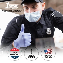 1st Choice 3 Mil Indigo Blue Nitrile Disposable Exam Gloves Made in USA, TAA Compliant, Medical Grade, Medium, Box of 100