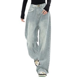 EMMIOL Baggy Boyfriend Jeans Dark Wash Vintage Pants Women's Y2K Street Fashion Wide Leg Denim Pants