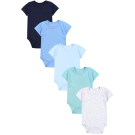 TupTam Boys' Baby Bodysuit Short Sleeve in Plain Colours - Pack of 5, Dark blue, blue, green