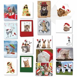 The Best Card Company - 36 Assorted Notecards Bulk Box Set 4 x 5.12 Inch with Envelopes, Mixed Pet Merry Christmas Variety Pack (18 Designs, 2 Each) - Holiday Cats AM7846XSG - B2x18