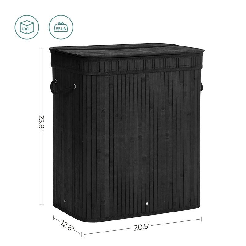 SONGMICS Laundry Hamper with Lid, Bamboo Laundry Basket, Removable Machine